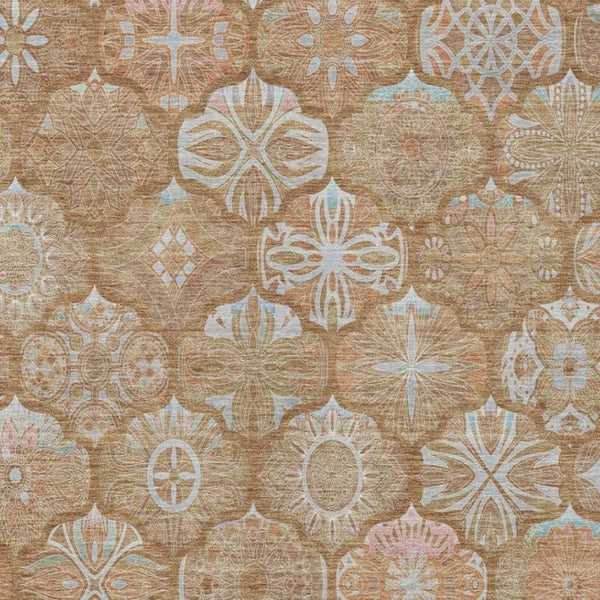 5 X 8 Orange Beige Ogee Polyester Area Rug Washable Stain Resistant Indoor Outdoor