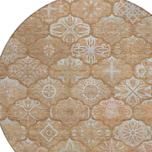 HomeRoots 8 Foot Round Ogee Polyester Area Rug Washable Indoor Outdoor Patio and Family Room 746292