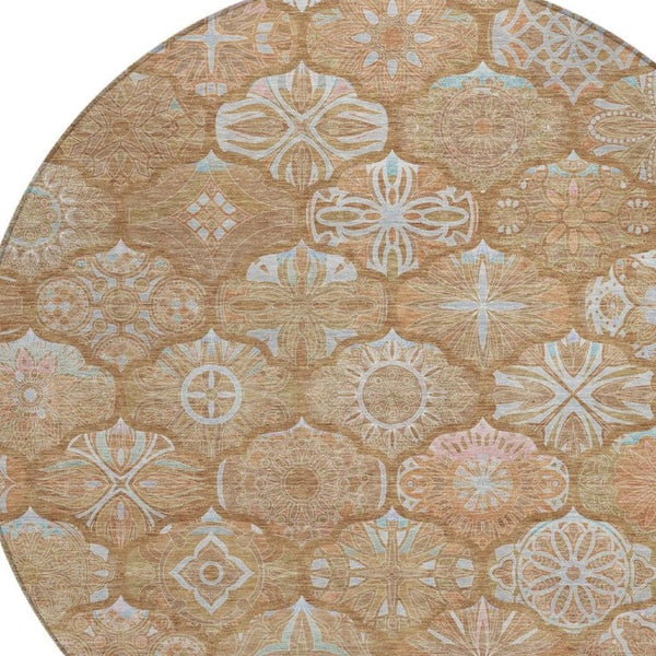 HomeRoots 8 Foot Round Ogee Polyester Area Rug Washable Indoor Outdoor Patio and Family Room 746292