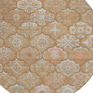 8 Foot Round Ogee Polyester Area Rug Washable Indoor Outdoor Patio and Family Room