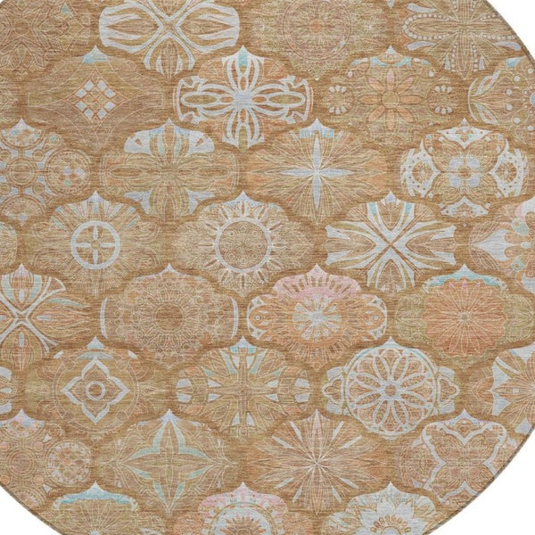 8 Foot Round Ogee Polyester Area Rug Washable Indoor Outdoor Patio and Family Room