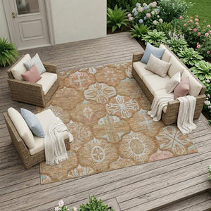 9x12 Ogee Polyester Area Rug Washable Stain Resistant Indoor Outdoor Patio Living Room