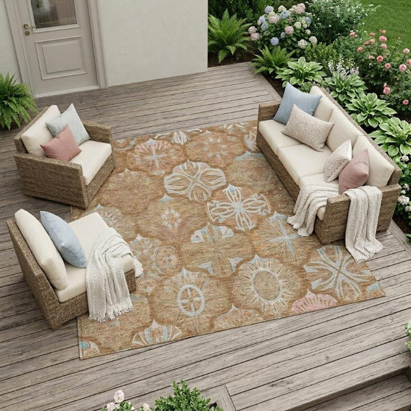 9x12 Ogee Polyester Area Rug Washable Stain Resistant Indoor Outdoor Patio Living Room