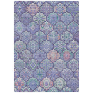 HomeRoots 5x8 Purple Lavender Ogee Polyester Area Rug Washable Stain Resistant Indoor Outdoor 746297