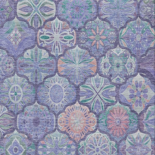 5x8 Purple Lavender Ogee Polyester Area Rug Washable Stain Resistant Indoor Outdoor