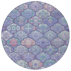 8 Ft Round Ogee Polyester Area Rug in Purple Lavender for Indoor Outdoor Use