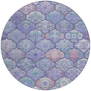 8 Ft Round Ogee Polyester Area Rug in Purple Lavender for Indoor Outdoor Use
