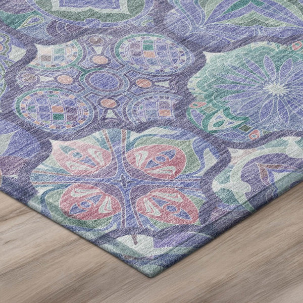8 Ft Round Ogee Polyester Area Rug in Purple Lavender for Indoor Outdoor Use