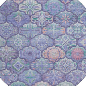 8 Ft Round Ogee Polyester Area Rug in Purple Lavender for Indoor Outdoor Use