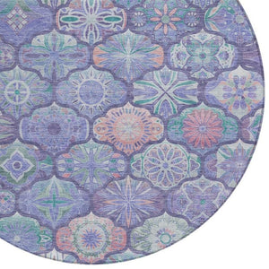 8 Ft Round Ogee Polyester Area Rug in Purple Lavender for Indoor Outdoor Use