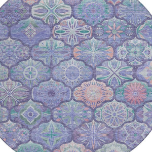 8 Ft Round Ogee Polyester Area Rug in Purple Lavender for Indoor Outdoor Use