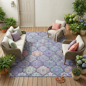 8 X 10 Ogee Pattern Washable Polyester Area Rug for Indoor Outdoor Living Spaces