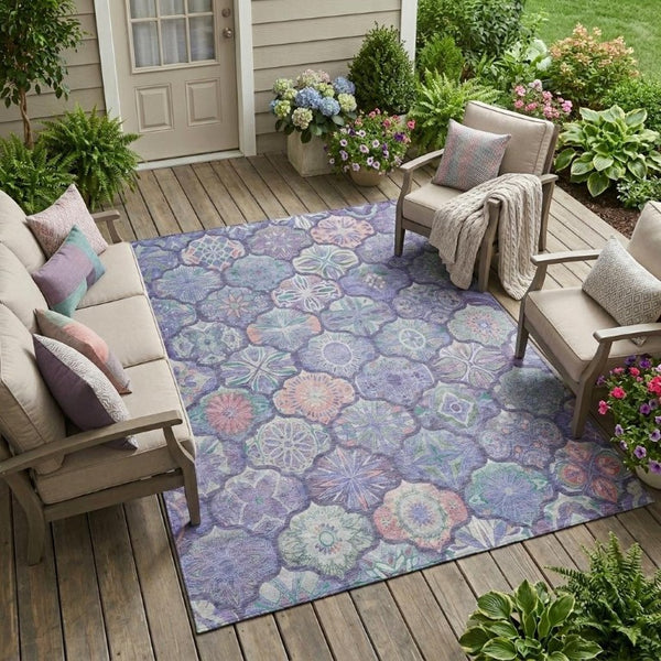 9 X 12 Ogee Polyester Area Rug Washable Stain Resistant for Indoor Outdoor Use