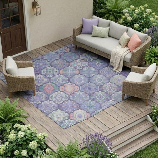 10 Ft X 14 Ft Ogee Polyester Area Rug Washable Stain Resistant Indoor Outdoor Use