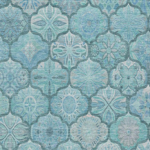 5x8 Teal Aqua Ogee Polyester Area Rug Washable Stain Resistant for Patio or Living Room