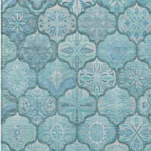 5x8 Teal Aqua Ogee Polyester Area Rug Washable Stain Resistant for Patio or Living Room