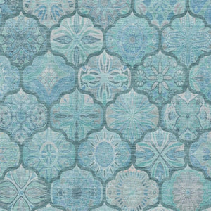 8x10 Teal Aqua Ogee Polyester Indoor Outdoor Rug Stain Resistant Washable
