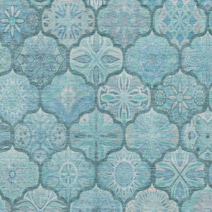 9x12 Teal Aqua Ogee Polyester Area Rug Washable Stain Resistant Indoor Outdoor