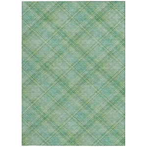 5 X 8 Aqua Teal Plaid Polyester Area Rug Washable Stain Resistant Indoor Outdoor