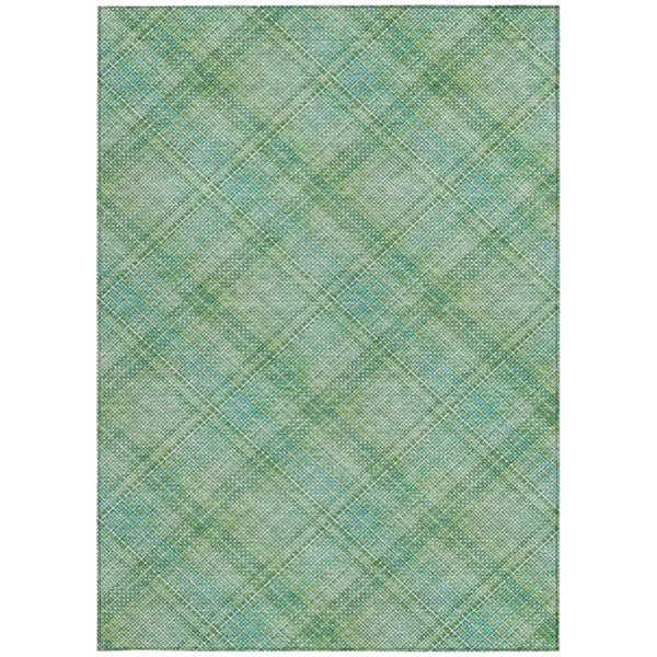5 X 8 Aqua Teal Plaid Polyester Area Rug Washable Stain Resistant Indoor Outdoor