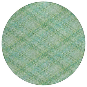 HomeRoots 8 Foot Round Plaid Polyester Area Rug Aqua Teal Washable for Indoor Outdoor Use 746310