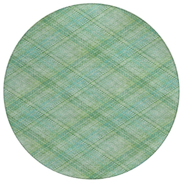 HomeRoots 8 Foot Round Plaid Polyester Area Rug Aqua Teal Washable for Indoor Outdoor Use 746310
