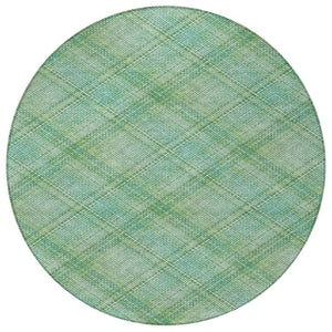8 Foot Round Plaid Polyester Area Rug Aqua Teal Washable for Indoor Outdoor Use