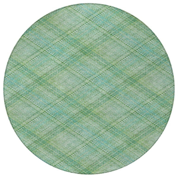 8 Foot Round Plaid Polyester Area Rug Aqua Teal Washable for Indoor Outdoor Use