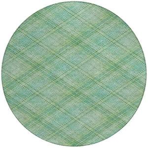 8 Foot Round Plaid Polyester Area Rug Aqua Teal Washable for Indoor Outdoor Use
