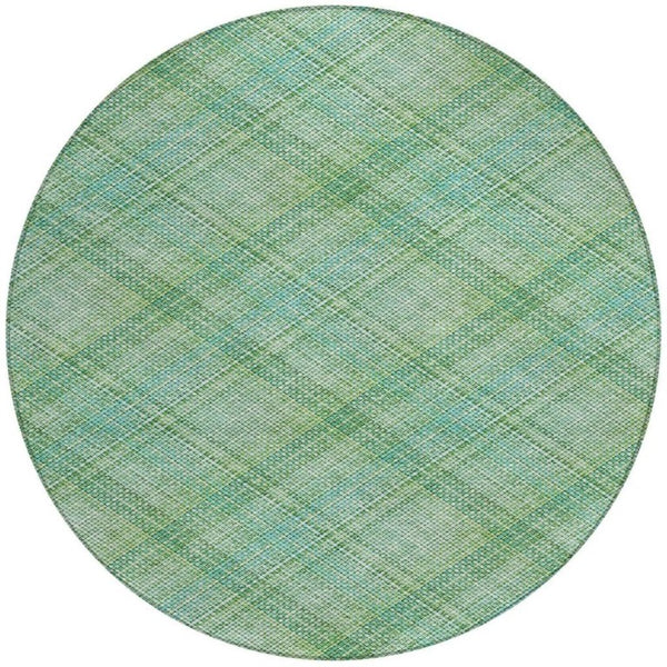 8 Foot Round Plaid Polyester Area Rug Aqua Teal Washable for Indoor Outdoor Use