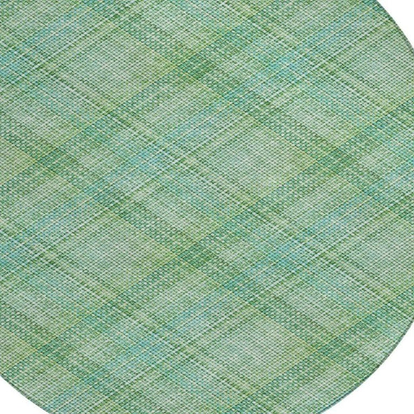 8 Foot Round Plaid Polyester Area Rug Aqua Teal Washable for Indoor Outdoor Use