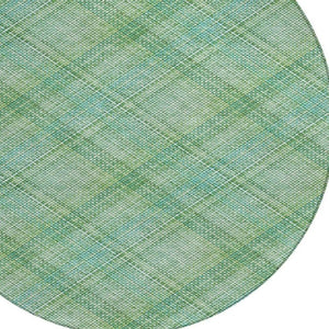 8 Foot Round Plaid Polyester Area Rug Aqua Teal Washable for Indoor Outdoor Use