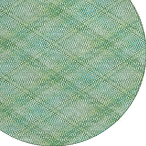 8 Foot Round Plaid Polyester Area Rug Aqua Teal Washable for Indoor Outdoor Use