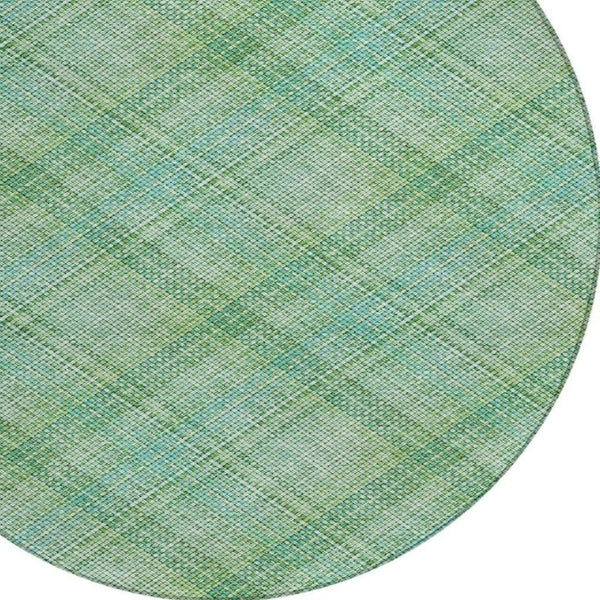 8 Foot Round Plaid Polyester Area Rug Aqua Teal Washable for Indoor Outdoor Use