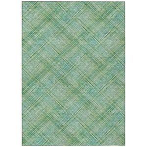 HomeRoots 8x10 Aqua Teal Plaid Polyester Area Rug Washable Stain Resistant for Patio or Porch 746311