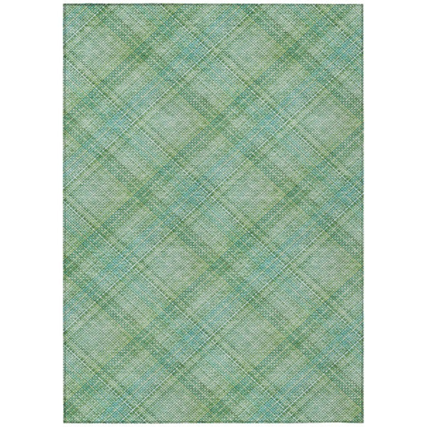 HomeRoots 8x10 Aqua Teal Plaid Polyester Area Rug Washable Stain Resistant for Patio or Porch 746311