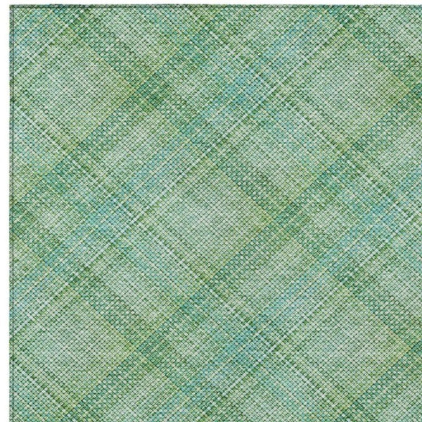 8x10 Aqua Teal Plaid Polyester Area Rug Washable Stain Resistant for Patio or Porch