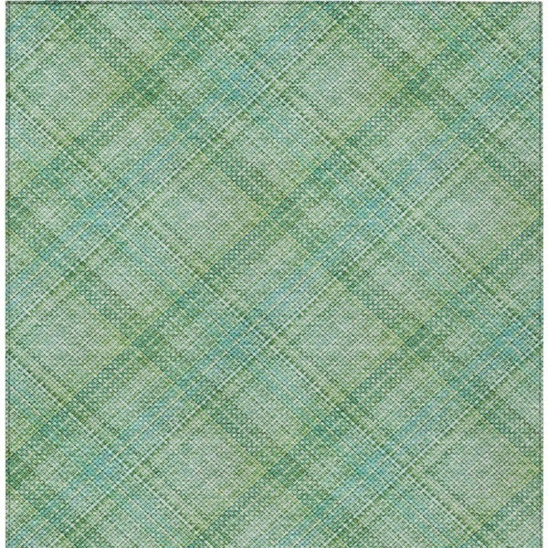 9x12 Aqua Teal Plaid Polyester Area Rug Washable for Patio Porch or Living Room