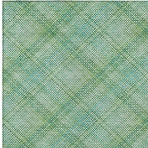 9x12 Aqua Teal Plaid Polyester Area Rug Washable for Patio Porch or Living Room