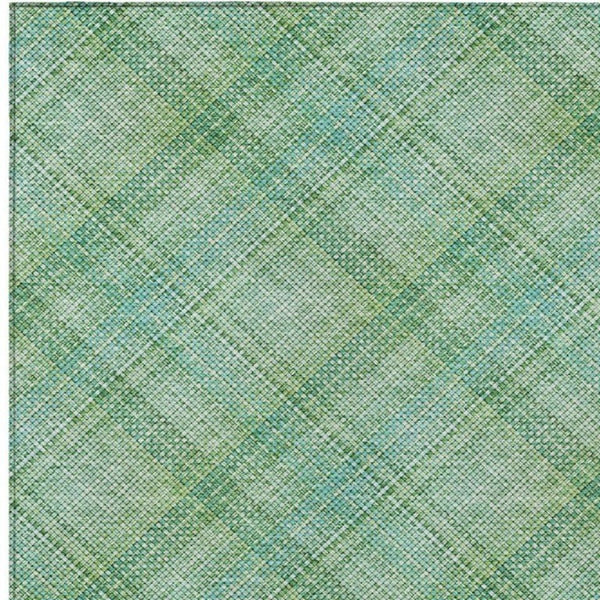 9x12 Aqua Teal Plaid Polyester Area Rug Washable for Patio Porch or Living Room