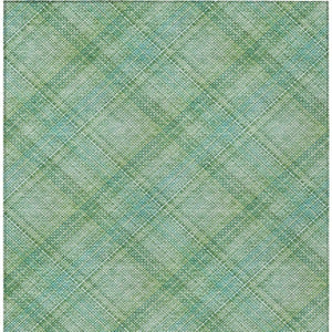 9x12 Aqua Teal Plaid Polyester Area Rug Washable for Patio Porch or Living Room