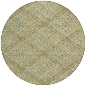 HomeRoots 8 Ft Round Plaid Polyester Area Rug Washable Stain Resistant Indoor Outdoor Use 746316
