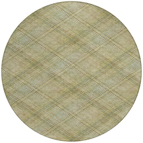HomeRoots 8 Ft Round Plaid Polyester Area Rug Washable Stain Resistant Indoor Outdoor Use 746316