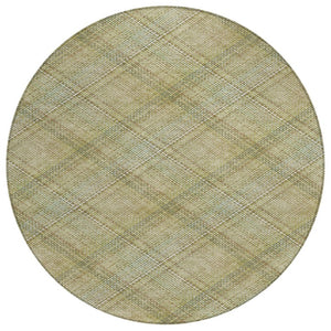 8 Ft Round Plaid Polyester Area Rug Washable Stain Resistant Indoor Outdoor Use