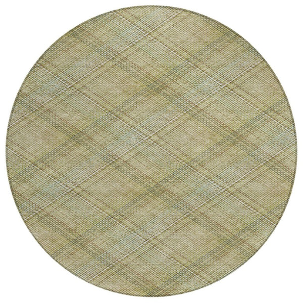 8 Ft Round Plaid Polyester Area Rug Washable Stain Resistant Indoor Outdoor Use