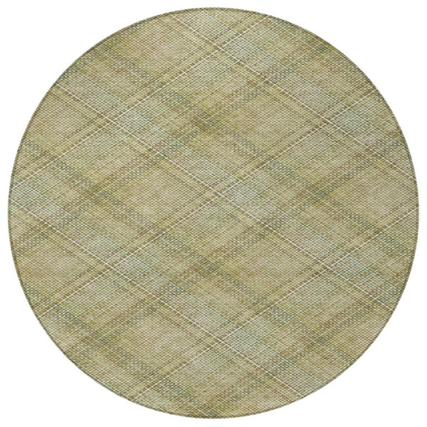 8 Ft Round Plaid Polyester Area Rug Washable Stain Resistant Indoor Outdoor Use