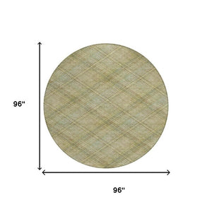 8 Ft Round Plaid Polyester Area Rug Washable Stain Resistant Indoor Outdoor Use