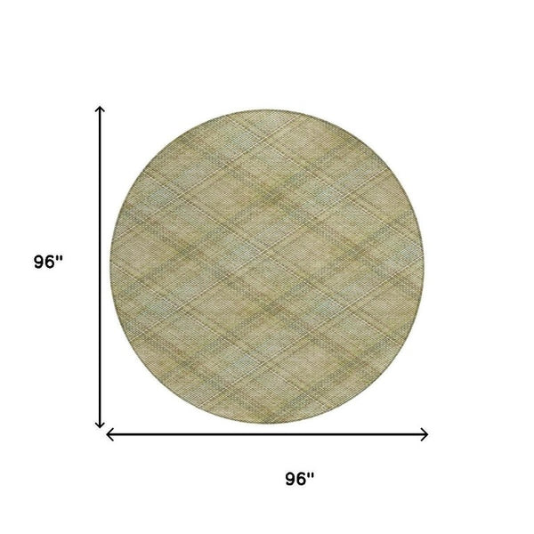 8 Ft Round Plaid Polyester Area Rug Washable Stain Resistant Indoor Outdoor Use