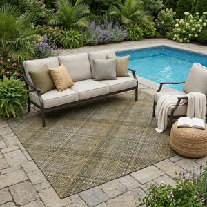 5x8 Plaid Polyester Area Rug Washable Stain Resistant for Indoor Outdoor Use
