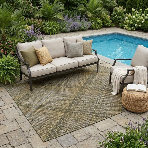 5x8 Plaid Polyester Area Rug Washable Stain Resistant for Indoor Outdoor Use